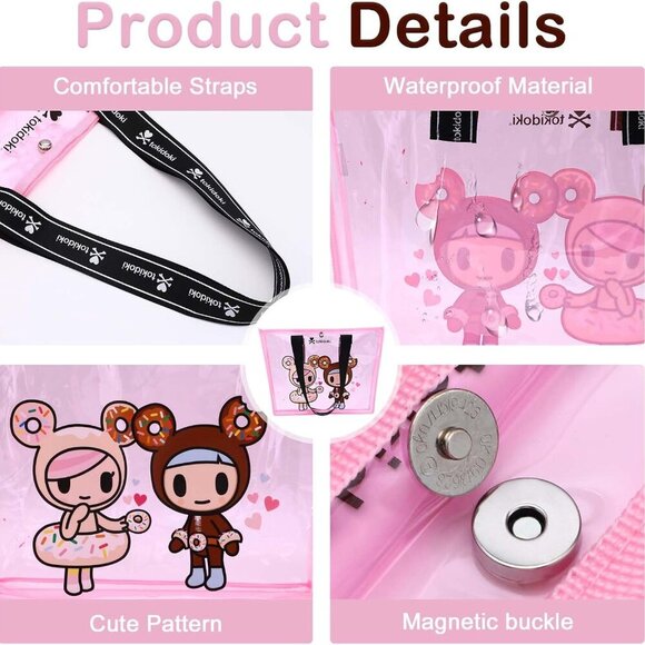 Large Clear Tote Bag PVC Plastic Handbag with Metal Button for Travel and Events - Picture 6 of 7